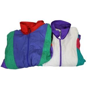 Vintage 90s Colorblock Windbreaker Jacket LOT OF 2 Womens 1X party hip hop